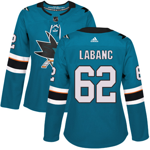 Adidas Sharks #62 Kevin Labanc Teal Home Authentic Women's Stitched NHL Jersey